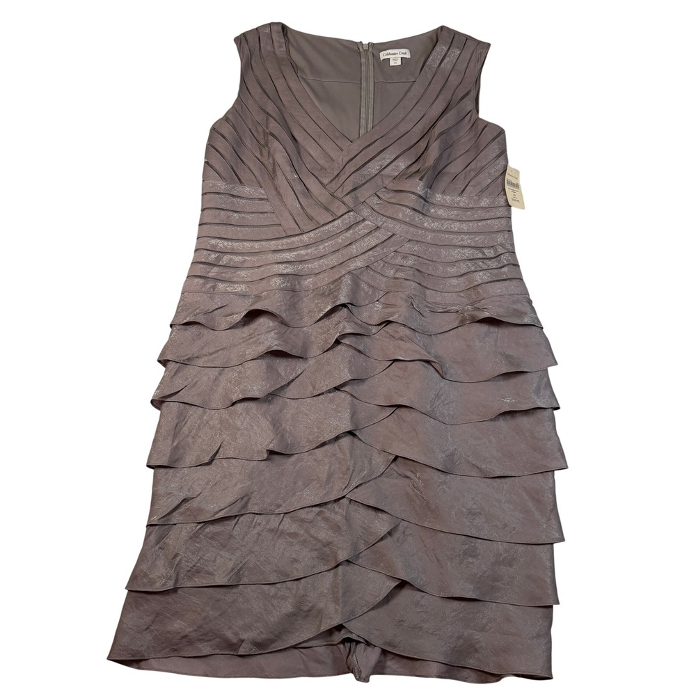 Coldwater Creek Sheath Dress Womens 20 Taupe NWT Champagne Tiers Metallic Tiered
